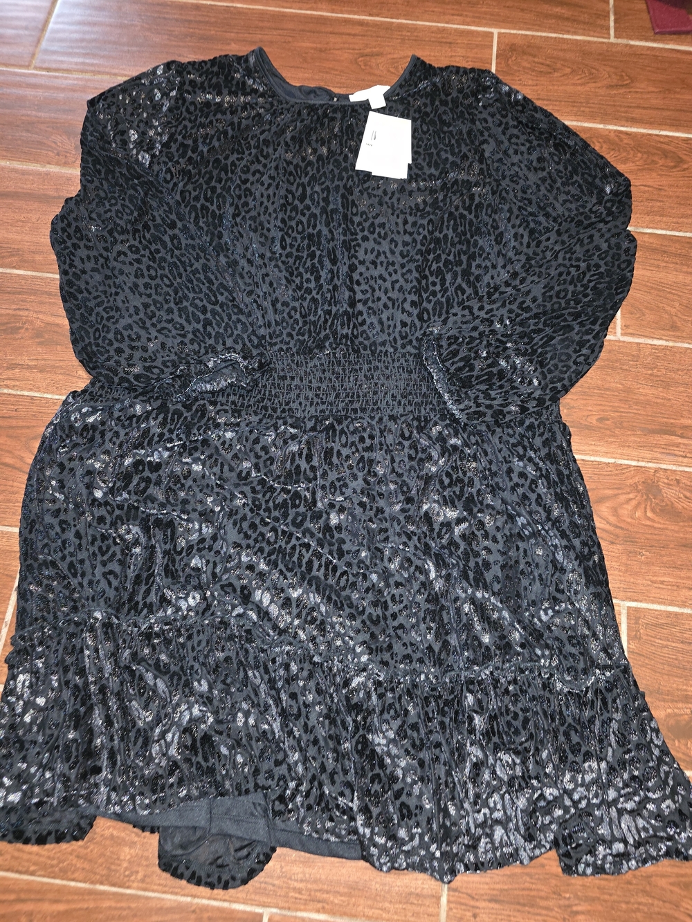 Michael Kors Black Leopard-Print Smocked Waist Tunic